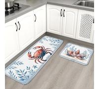 Nautical Seahorses - Alfombrillas de cocina para piso, clásico cangrejo y algas marinas, alfombras suaves acolchadas de verano, cómodas, lavables, para fregaderos de cocina, lavadero, baño, 2 piezas