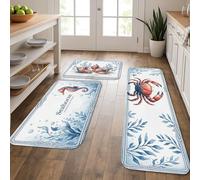Nautical Seahorses - Tapetes de cocina para piso, clásico cangrejo y algas marinas, alfombras suaves acolchadas de verano, cómodas y lavables, para fregaderos de cocina, lavadero, baño, 3 piezas