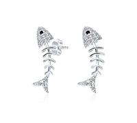 Nautical Tropical Beach Vacation Cubic Zirconia Pave Cz Small Fishbone Stud Earrings For Women Teen .925 Sterling Silver