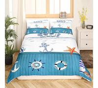 Nautique,Funda de edredón 3D de Anclara Brújula, juego de cama de 220x240 cm, para niños, diseño de océano, decoración de habitación, colección 3 unidades