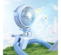Nauttxon Ventilador de clip para cochecito de bebé recargable - Ventilador portátil con batería USB para cochecito, cuna, bicicleta, playa, viajes, camping, rotación de 360°, 4 velocidades de viento,