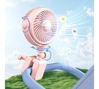 Nauttxon Ventilador de clip para cochecito de bebé recargable - Ventilador portátil con batería USB para cochecito, cuna, bicicleta, playa, viajes, camping, rotación de 360°, 4 velocidades de viento,