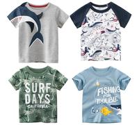 NautySaurs Camisetas para niños de manga corta para excavadora de dinosaurios, paquete de 4