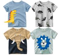 NautySaurs Camisetas para niños de manga corta para excavadora de dinosaurios, paquete de 4