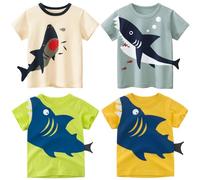 NautySaurs Pack de 4 Camisetas para niños pequeños con Dinosaurio tiburón Excavadora camión gráfico Manga Corta Camisetas
