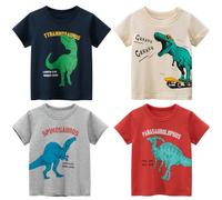 NautySaurs Pack de 4 Camisetas para niños pequeños con Dinosaurio tiburón Excavadora camión gráfico Manga Corta Camisetas