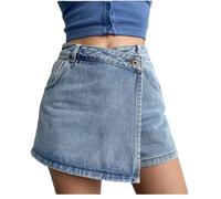 NAUXIU Falda Corta Vaquera Mujer,Pantalones Cortos De Verano para Mujer, Diseño De Dos Piezas con Bolsillos, Falda Vaquera Irregular, Minifalda Acampanada, Mini Sexy Verano Corto Jean Falda