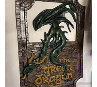 NAUXIU Lord of The Rings 'The Prancing Pony' and 'The Green Dragon' Pub Signs Set,3D Handmade Bar Style Sign, Pub Home Business Office Decorative Sign B