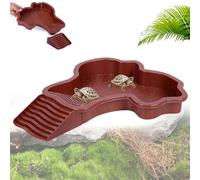 NAUXIU Reptile Water Dish,Tortoise Bath Dish,Turtle Bathing Pool,Turtle Pond Water Dish with Ramp,Drain and Basking, Reptile Feeding Box Dish, Aquarium Ornament For Backyard, Balcony-A