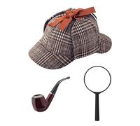 NAUZE Juego de 3 accesorios de disfraz de detective, lupa, sombrero de ciervo, sombrero victoriano, kit de disfraz de Sherlock para fiesta de Halloween