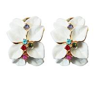 Navachi az1510e - Pendientes de oro de 18 quilates con diseño de hojas de esmalte blanco y cristal colorido