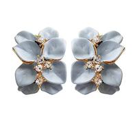 Navachi Az1666e Pendientes de oro de 18 quilates con diseño de hojas, de esmalte azul y verde