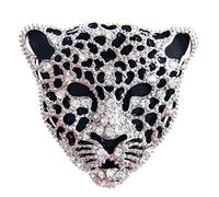 Navachi Broche chapado en oro de 18 quilates con cristal blanco esmaltado con cabeza de leopardo, Large, Piedra, Cristal