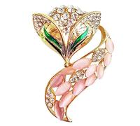 Navachi Broche chapado en oro de 18 quilates con cristales de ópalo y cabeza de zorro, Cristal Zinc