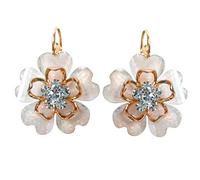 Navachi Pendientes chapados en oro de 18 quilates con acetato de cristal blanco con flores florecientes, Cristal Plástico