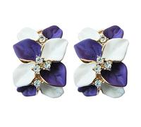 Navachi Pendientes chapados en oro de 18 quilates con cristal morado y esmalte blanco con diseño de hojas Az2350e Omega, esmaltado, Crystal