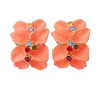Navachi Pendientes chapados en oro de 18 quilates con cristales esmaltados multicolor con diseño de hojas y flores omega, Zinc Cristal