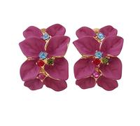 Navachi Pendientes chapados en oro de 18 quilates con cristales esmaltados multicolor con diseño de hojas y flores omega, Zinc Cristal