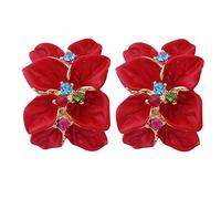 Navachi Pendientes chapados en oro de 18 quilates con cristales esmaltados multicolor con diseño de hojas y flores omega, Zinc Cristal