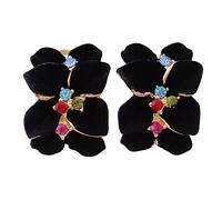 Navachi Pendientes chapados en oro de 18 quilates con cristales esmaltados multicolor con diseño de hojas y flores omega, Zinc Cristal