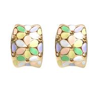 Navachi Pendientes chapados en oro de 18 quilates con diseño de flor de arco iris cuadrado, esmaltado Base de metal chapada en oro de 18 quilates
