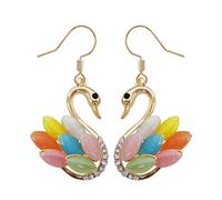 Navachi Pendientes colgantes chapados en oro amarillo de 18 quilates con diseño de cisne y ópalo azul marino, Cristal Piedra