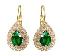 Navachi Pendientes de aro chapados en oro de 18 quilates con forma de pera y circonita blanca de cristal, Piedra, Circonia cúbica