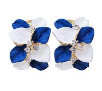 Navachi Pendientes de clip chapados en oro de 18 quilates con cristales blancos coloridos esmaltados con hojas y flores, Cristal Zinc