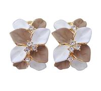 Navachi Pendientes de clip chapados en oro de 18 quilates con cristales blancos coloridos esmaltados con hojas y flores, Cristal Zinc