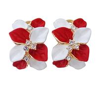 Navachi Pendientes de clip chapados en oro de 18 quilates con cristales blancos coloridos esmaltados con hojas y flores, Cristal Zinc