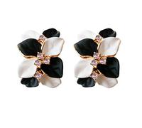 Navachi Pendientes de clip chapados en oro de 18 quilates con cristales blancos coloridos esmaltados con hojas y flores, Cristal Zinc