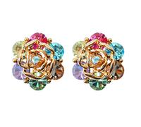 Navachi Pendientes de clip chapados en oro de 18 quilates con flores de cristal multicolor, Cristal Zinc