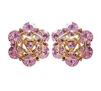 Navachi Pendientes de clip con forma de flor con hojas de cristal multicolor chapado en oro de 18 quilates, cristal de zinc, Cristal