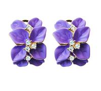 Navachi Pendientes de cristal esmaltado con diseño de hojas y flores Omega chapados en oro de 18 quilates, esmaltado, Crystal