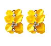 Navachi Pendientes de cristal esmaltado con diseño de hojas y flores Omega chapados en oro de 18 quilates, esmaltado, Crystal