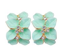 Navachi Pendientes de cristal esmaltado con diseño de hojas y flores Omega chapados en oro de 18 quilates, Cristal Zinc