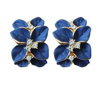 Navachi - Pendientes de oro de 18 quilates con diseño de hojas de esmalte azul de cristal Az2121e omega