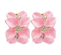 Navachi - Pendientes de oro de 18 quilates con diseño de hojas de esmalte rosa y cristal az1140e