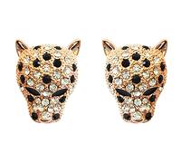 Navachi Pendientes de tuerca chapados en oro de 18 quilates con cristales multicolor con cabeza de leopardo, Cristal Zinc