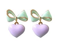 Navachi Pendientes de tuerca chapados en oro de 18 quilates con diseño de corazón, color rosa y verde, para mujer, elegantes pendientes Az2354e, Zinc esmaltado zinc