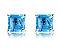 Navachi Pendientes de tuerca de plata de ley 925, chapados en oro blanco de 18 quilates, rubí cuadrado de 1,6 quilates, Az9141, Piedra Cristal, Topacio sintético