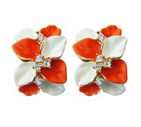 Navachi Pendientes Omega Az2299e chapados en oro de 18 quilates con cristal esmaltado naranja y blanco, esmaltado, Crystal