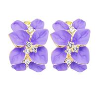 Navachi Pendientes Omega de flores esmaltadas de cristal chapados en oro de 18 quilates, Cristal Zinc