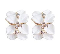 Navachi Pendientes Omega de flores esmaltadas de cristal chapados en oro de 18 quilates, Esmalte, Crystal