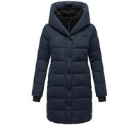 Navahoo Abrigo de invierno para mujer, abrigo acolchado cálido, largo con capucha y cuello de forro polar extraíble, tallas XS-3XL, azul marino, XS
