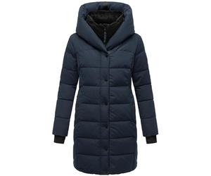 Navahoo Abrigo de invierno para mujer, abrigo acolchado largo y cálido con capucha y cuello de forro polar extraíble Knutschilein XS-3XL, azul marino, M