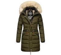 Navahoo Abrigo de invierno para mujer, abrigo largo acolchado cálido con capucha de piel sintética extraíble, tallas XS-5XL, verde oscuro, L