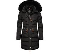 Navahoo Abrigo de invierno para mujer, abrigo largo acolchado cálido con capucha de piel sintética extraíble, tallas XS-5XL, Black With Black Fur, S