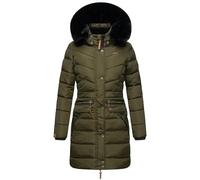 Navahoo Abrigo de invierno para mujer, abrigo largo acolchado cálido con capucha de piel sintética extraíble, tallas XS-5XL, Dark Olive With Black Fur, M