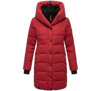 Navahoo Abrigo de invierno para mujer, abrigo largo acolchado con capucha y cuello de forro polar extraíble, tallas XS-XXL, rojo oscuro, L